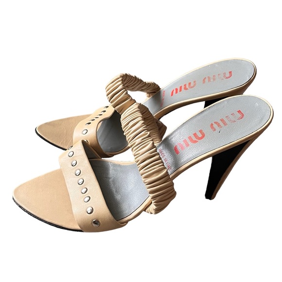 Miu Miu Stud Nappa Strap Mule Heel Sandals Shoes size 39.5 - Picture 7 of 12